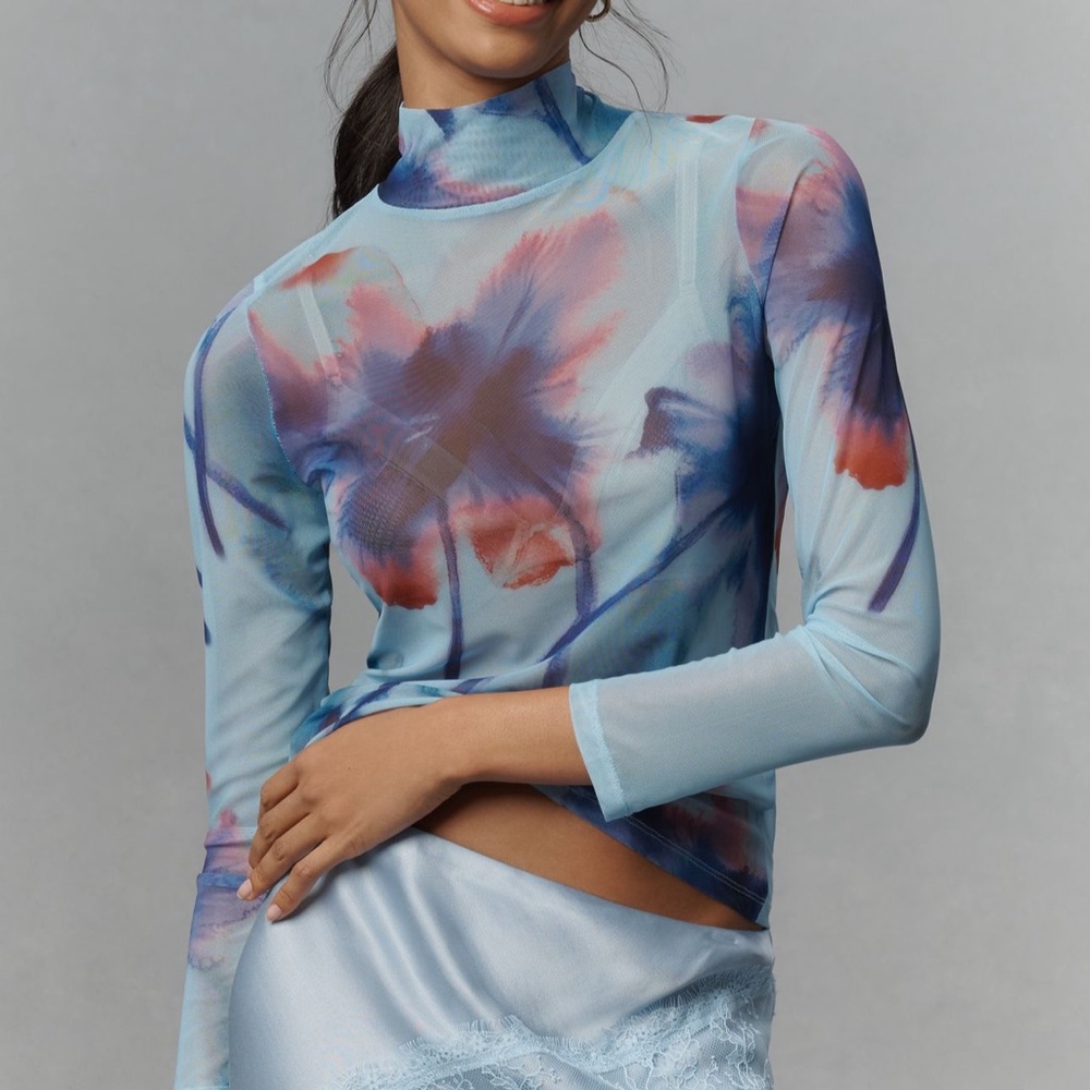 By Anthropologie Mesh Turtleneck Light blue
